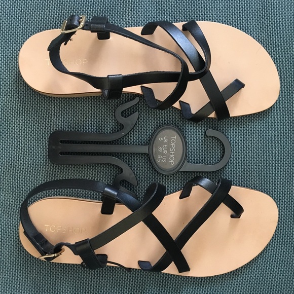 NWT Topshop black leather strappy sandals - Picture 3 of 6